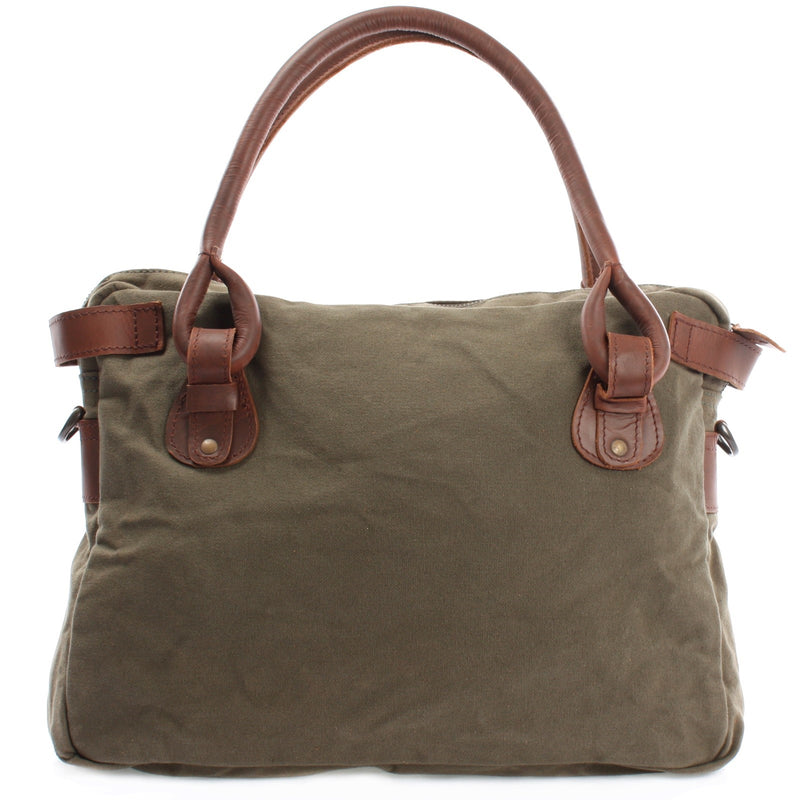 Leconi Schultertasche Henkeltasche Damentasche Handtasche Leder Canvas Grün LE0050