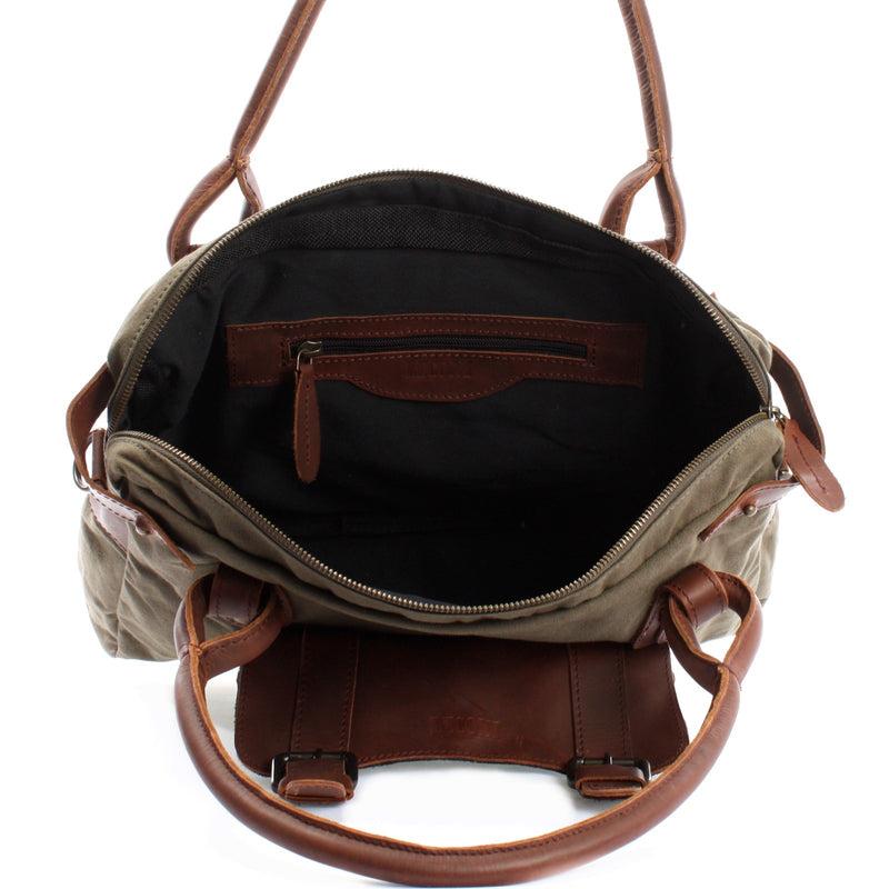 Leconi Schultertasche Henkeltasche Damentasche Handtasche Leder Canvas Grün LE0050