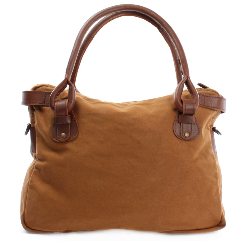 Leconi Schultertasche Henkeltasche Damentasche Handtasche Leder Canvas Cognac LE0050