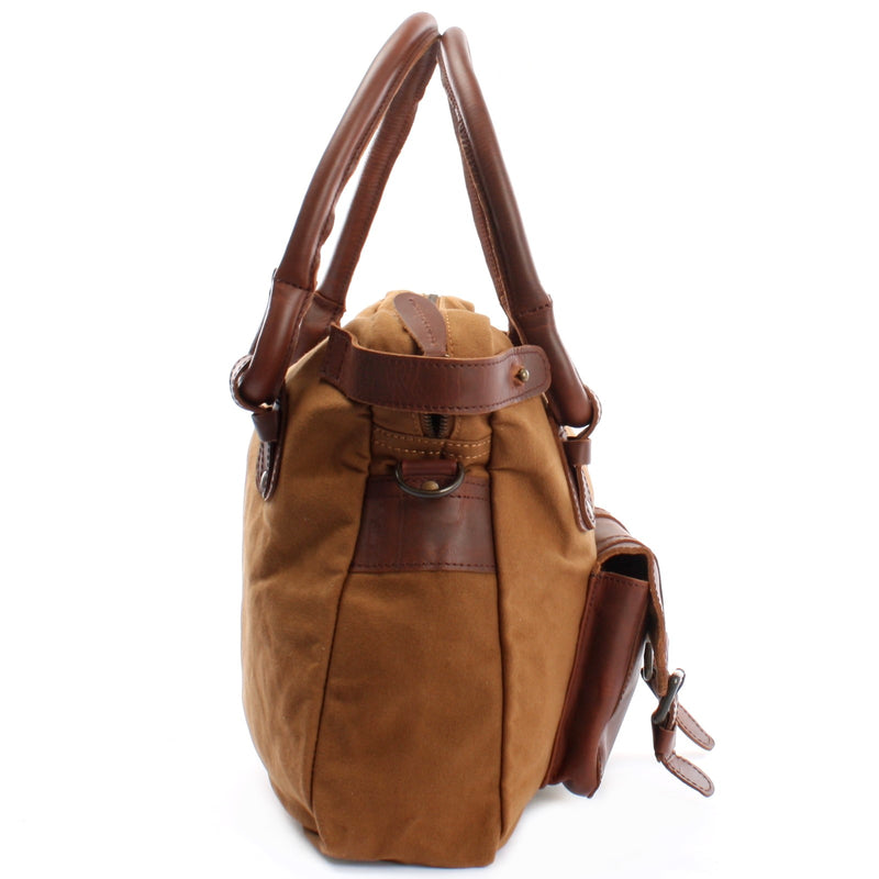 Leconi Schultertasche Henkeltasche Damentasche Handtasche Leder Canvas Cognac LE0050