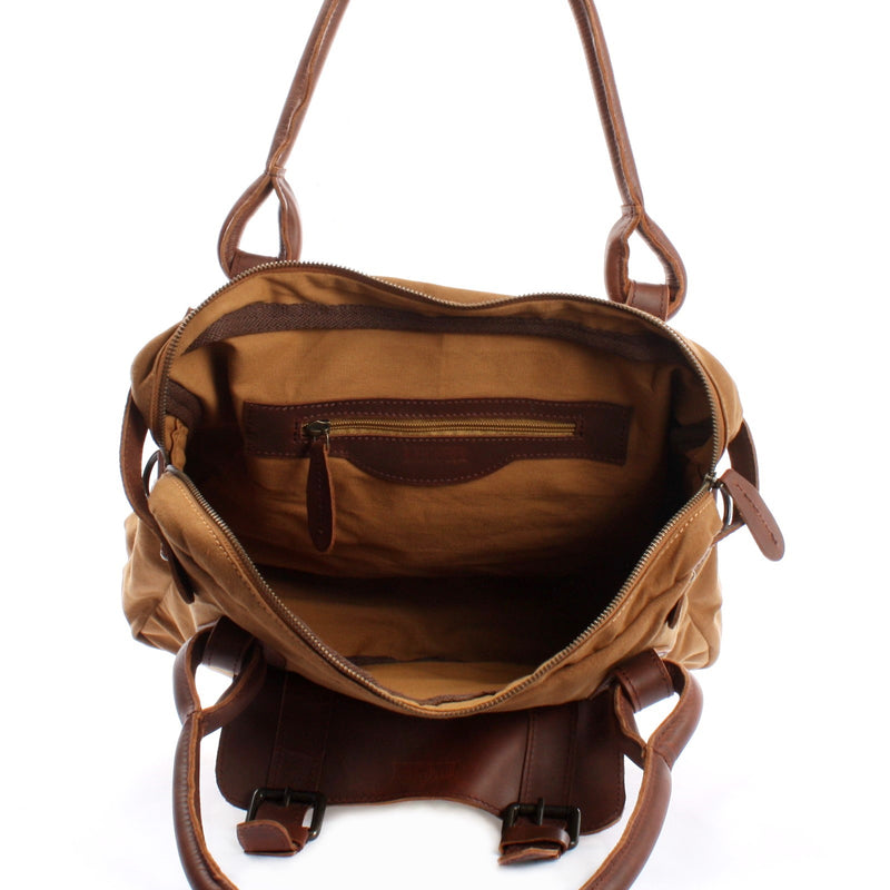 Leconi Schultertasche Henkeltasche Damentasche Handtasche Leder Canvas Cognac LE0050