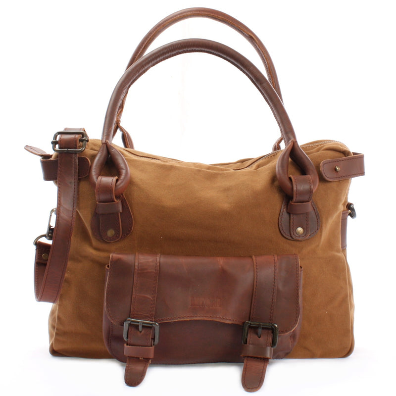 Leconi Schultertasche Henkeltasche Damentasche Handtasche Leder Canvas cognac LE0050