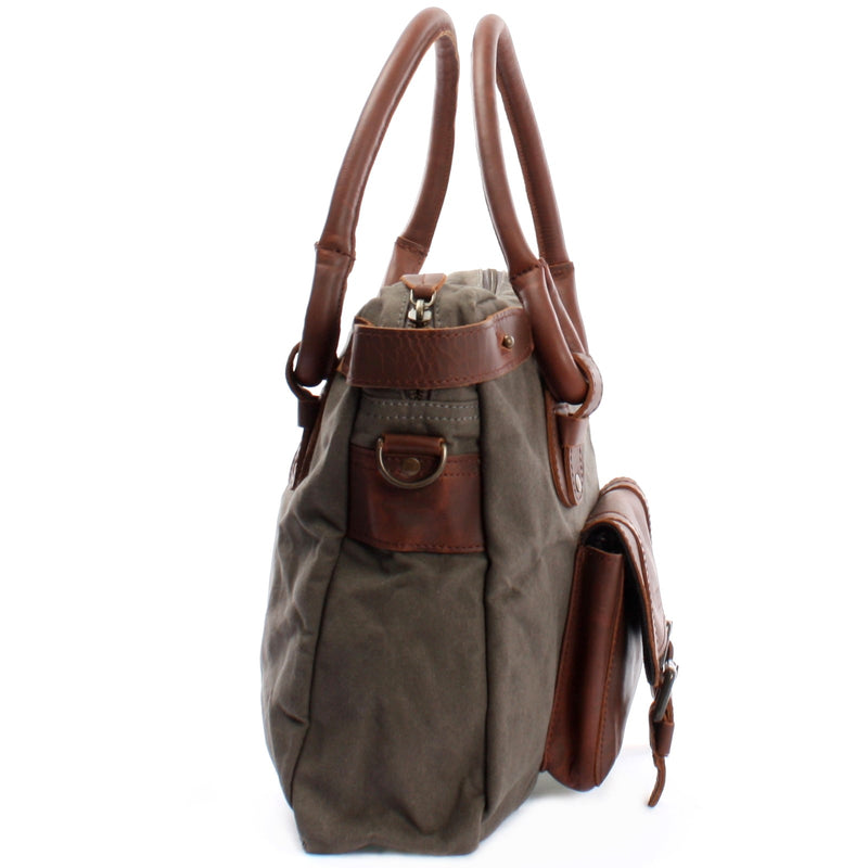 Leconi Schultertasche Henkeltasche Damentasche Handtasche Leder Canvas Grau LE0050