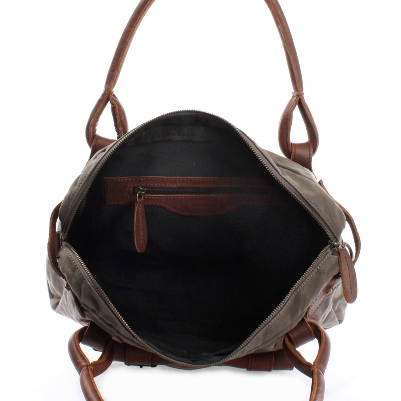 Leconi Schultertasche Henkeltasche Damentasche Handtasche Leder Canvas Grau LE0050