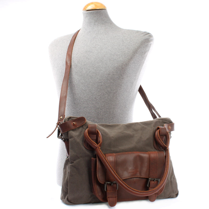 Leconi Schultertasche Henkeltasche Damentasche Handtasche Leder Canvas Grau LE0050