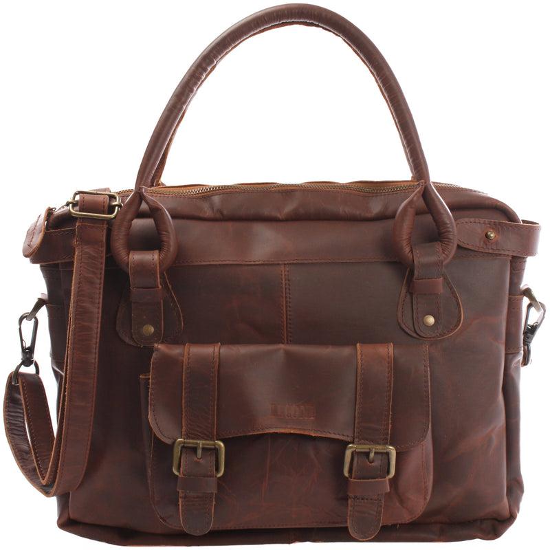 Leconi Schultertasche Henkeltasche Damentasche Handtasche Leder braun LE0050