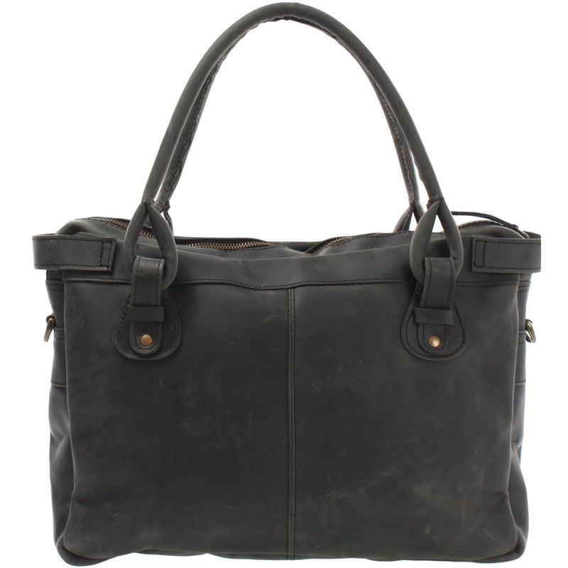 Leconi Schultertasche Henkeltasche Damentasche Handtasche Leder Grau LE0050