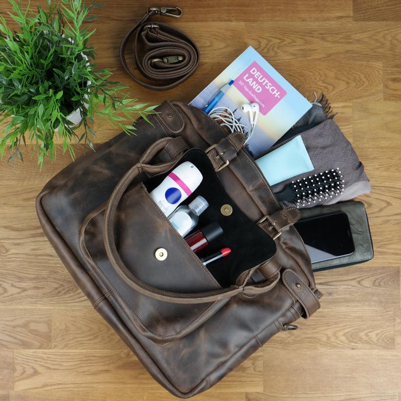 Leconi Schultertasche Henkeltasche Damentasche Handtasche Leder Schlamm LE0050