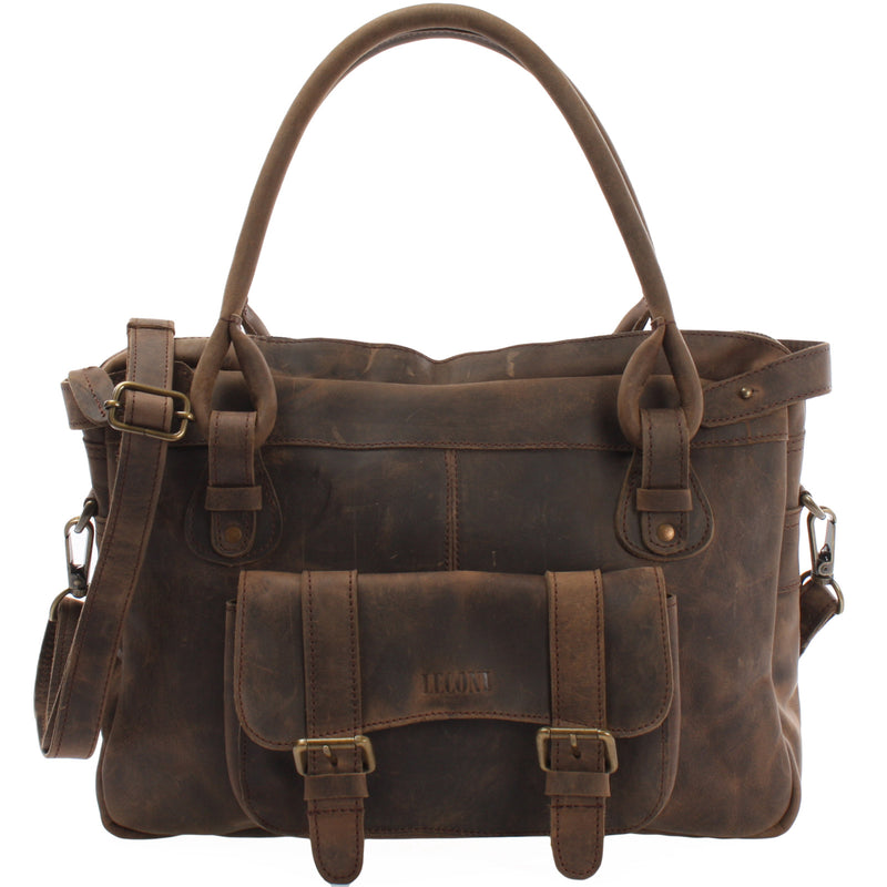 Leconi Schultertasche Henkeltasche Damentasche Handtasche Leder schlamm LE0050