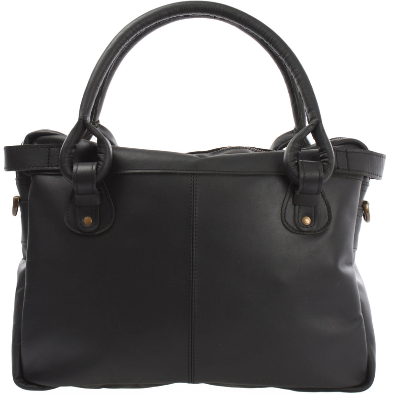 Leconi Schultertasche Henkeltasche Damentasche Handtasche Leder Schwarz LE0050