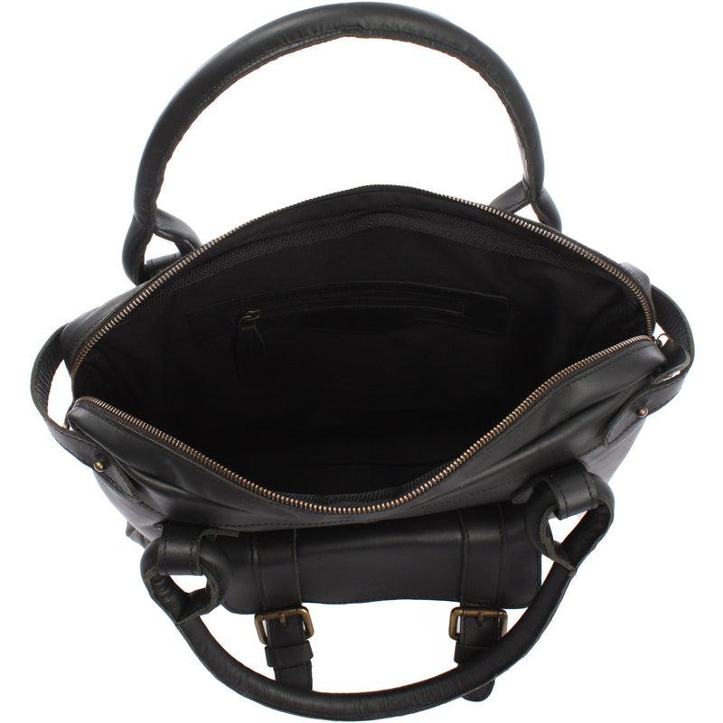 Leconi Schultertasche Henkeltasche Damentasche Handtasche Leder Schwarz LE0050