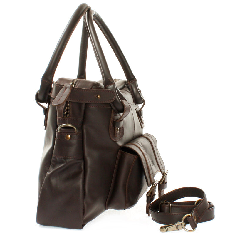 Leconi Schultertasche Henkeltasche Damentasche Handtasche Leder Dunkelbraun LE0050