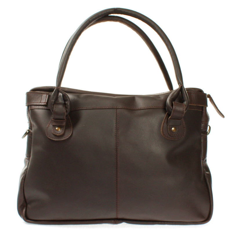 Leconi Schultertasche Henkeltasche Damentasche Handtasche Leder Dunkelbraun LE0050