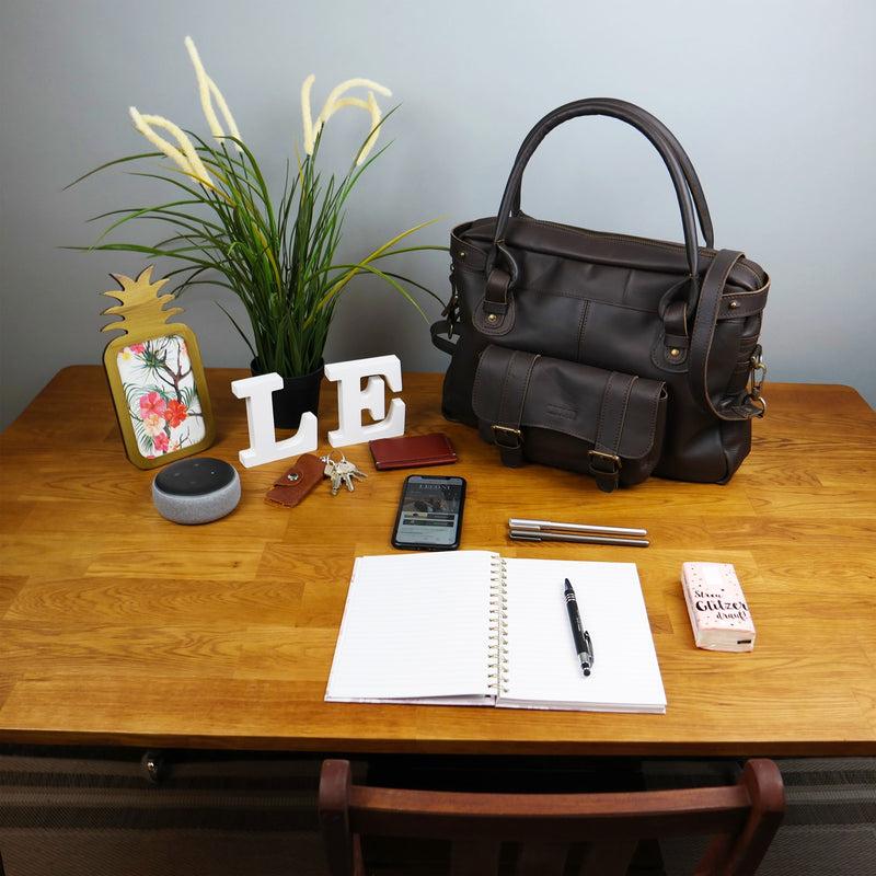 Leconi Schultertasche Henkeltasche Damentasche Handtasche Leder Dunkelbraun LE0050