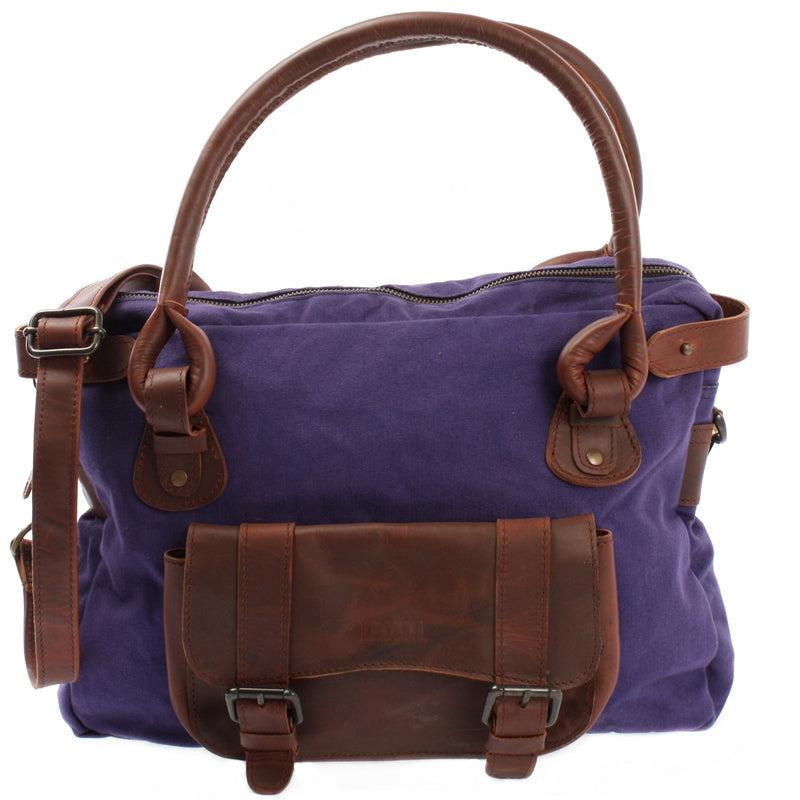 Leconi Schultertasche Henkeltasche Damentasche Handtasche Leder Canvas lila LE0050