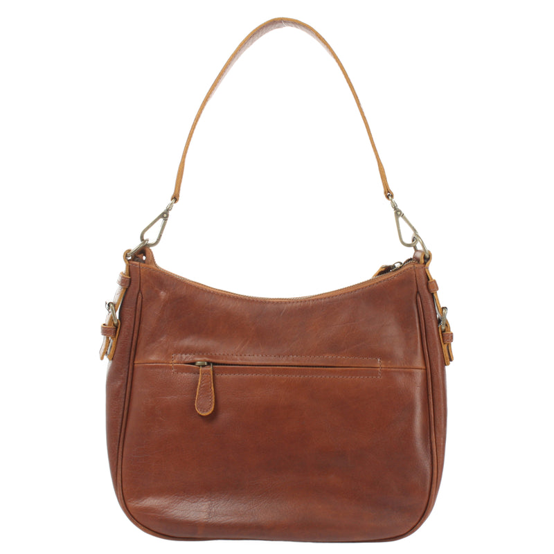 Leconi Schultertasche Henkeltasche Damentasche Leder Braun LE0063