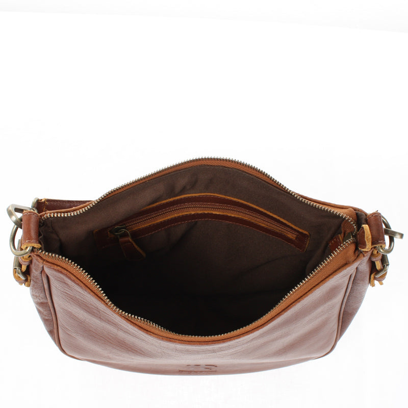 Leconi Schultertasche Henkeltasche Damentasche Leder Braun LE0063