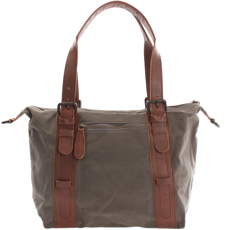 Leconi Schultertasche Henkeltasche Handtasche Leder Canvas Grau LE0049
