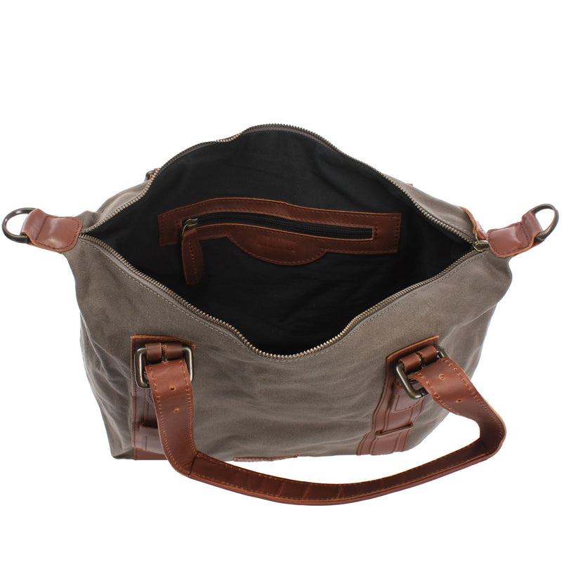 Leconi Schultertasche Henkeltasche Handtasche Leder Canvas Grau LE0049