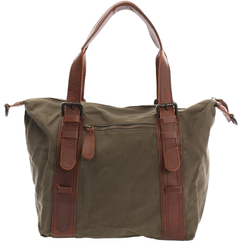 Leconi Schultertasche Henkeltasche Handtasche Leder Canvas Grün LE0049