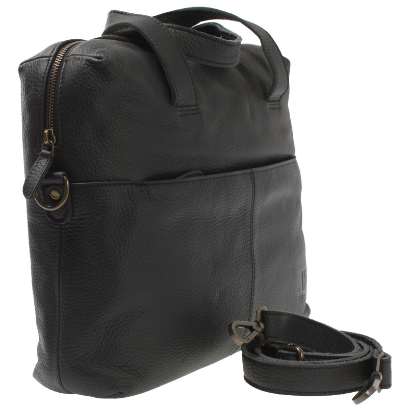 Leconi Schultertasche Henkeltasche Shopper DIN A4 Handtasche Damen Leder Schwarz LE0059