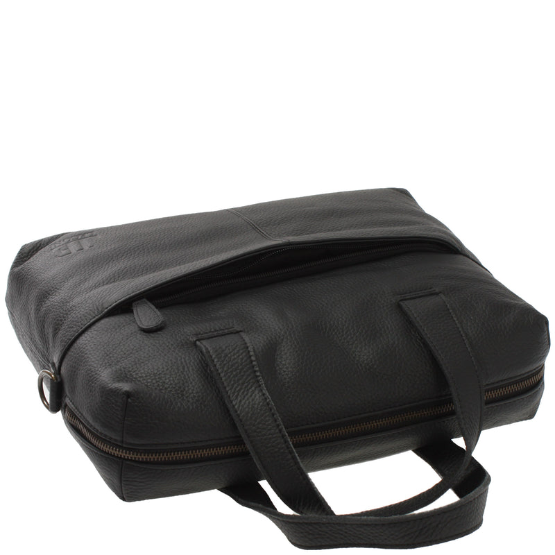 Leconi Schultertasche Henkeltasche Shopper DIN A4 Handtasche Damen Leder Schwarz LE0059