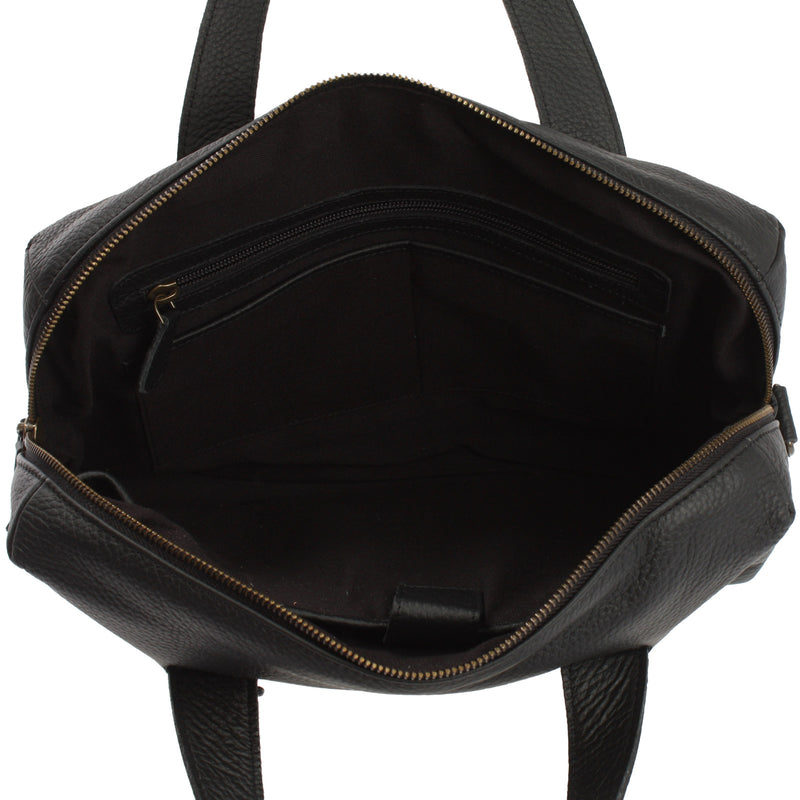 Leconi Schultertasche Henkeltasche Shopper DIN A4 Handtasche Damen Leder Schwarz LE0059