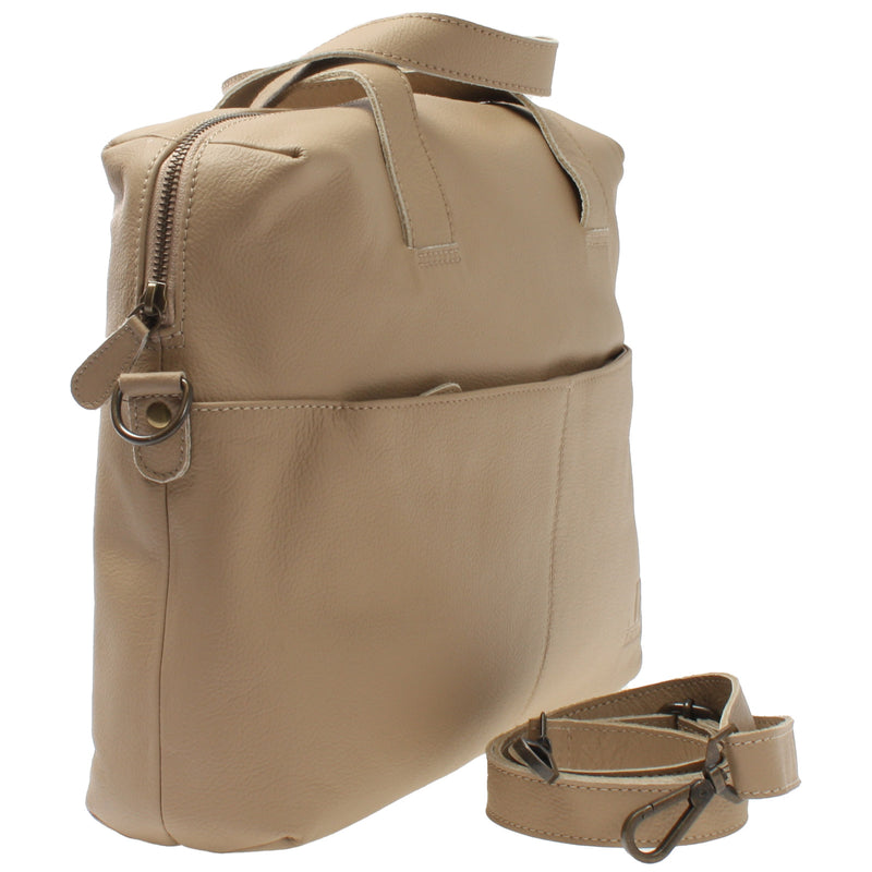 Leconi Schultertasche Henkeltasche Shopper DIN A4 Handtasche Damen Leder Sand LE0059