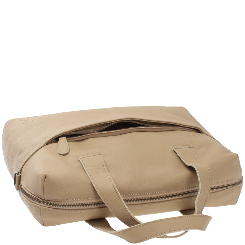 Leconi Schultertasche Henkeltasche Shopper DIN A4 Handtasche Damen Leder Sand LE0059