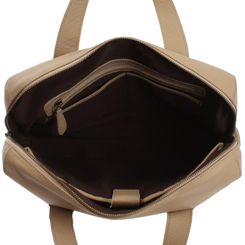 Leconi Schultertasche Henkeltasche Shopper DIN A4 Handtasche Damen Leder Sand LE0059