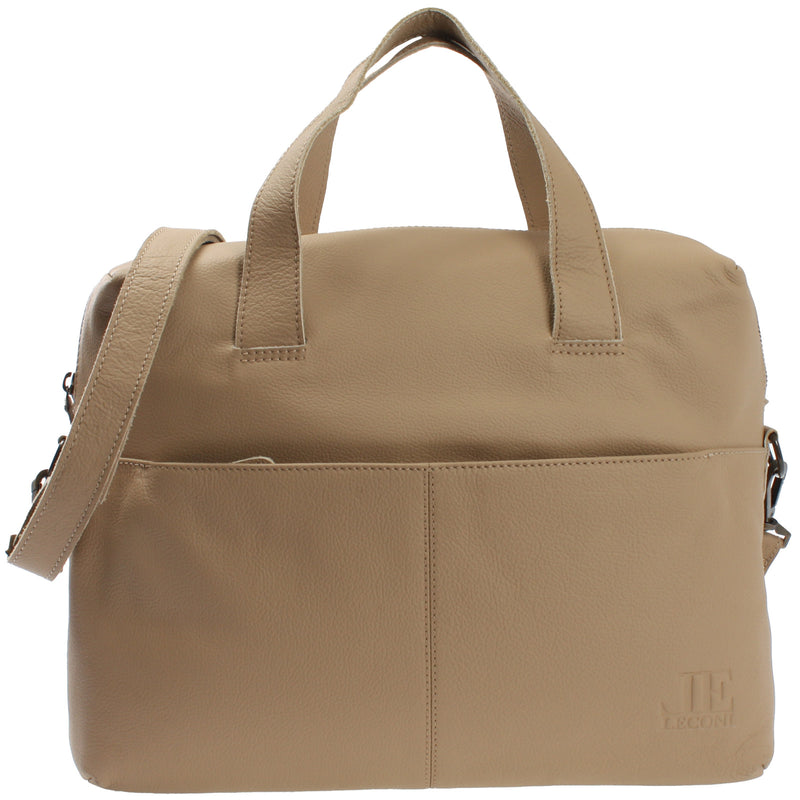 Leconi Schultertasche Henkeltasche Shopper DIN A4 Handtasche Damen Leder sand LE0059