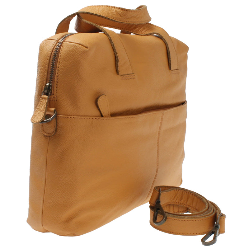 Leconi Schultertasche Henkeltasche Shopper DIN A4 Handtasche Damen Leder Senf LE0059