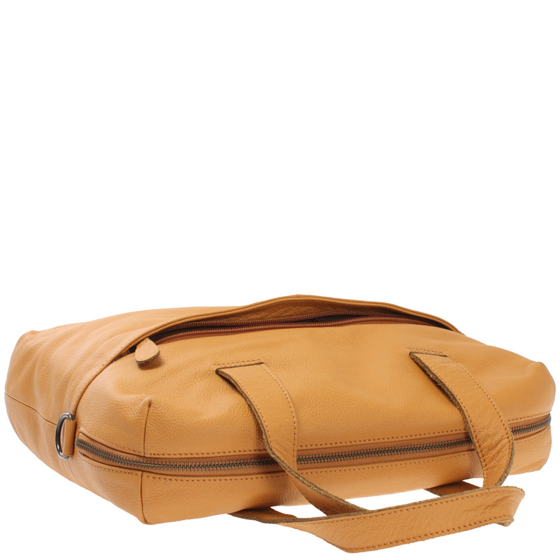 Leconi Schultertasche Henkeltasche Shopper DIN A4 Handtasche Damen Leder Senf LE0059