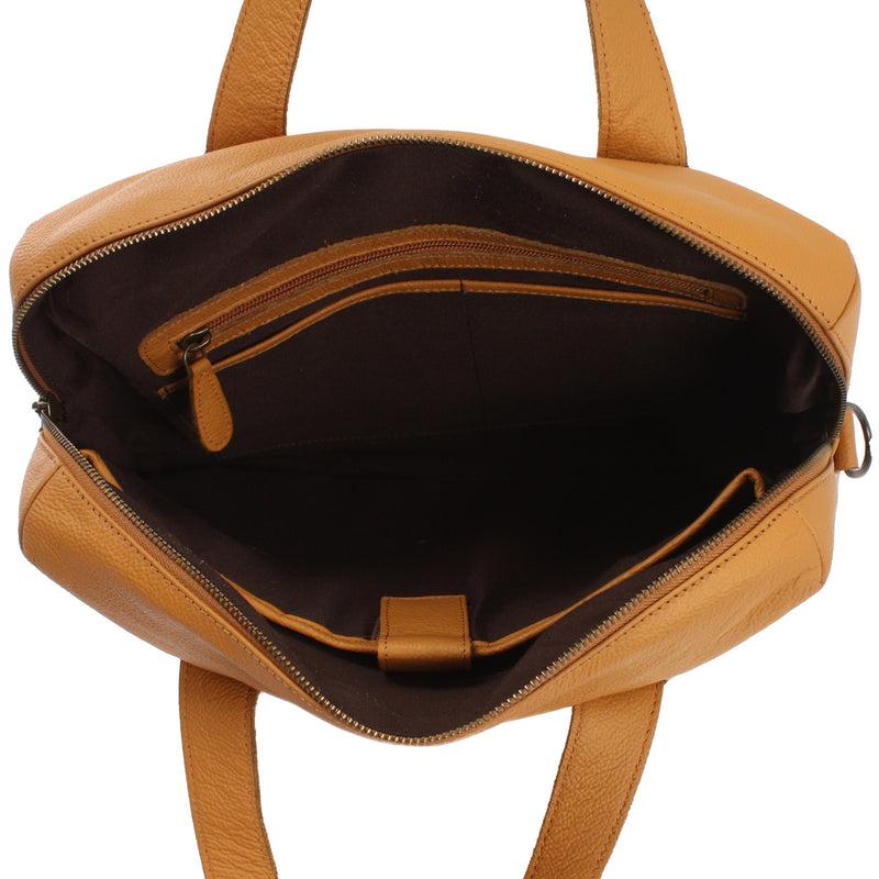 Leconi Schultertasche Henkeltasche Shopper DIN A4 Handtasche Damen Leder Senf LE0059