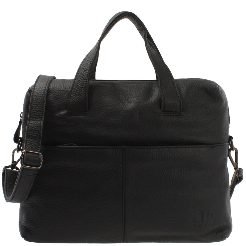 Leconi Schultertasche Henkeltasche Shopper DIN A4 Handtasche Damen Leder schwarz LE0059