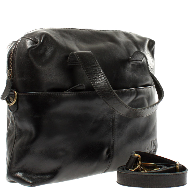 Leconi Schultertasche Henkeltasche Shopper Handtasche Damen Leder Schwarz LE0059