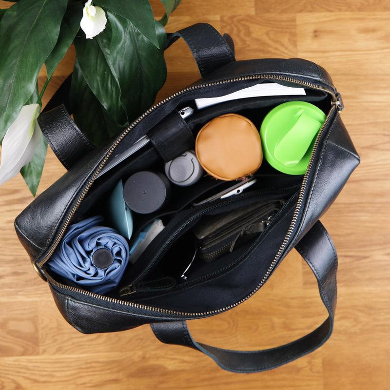 Leconi Schultertasche Henkeltasche Shopper Handtasche Damen Leder Schwarz LE0059