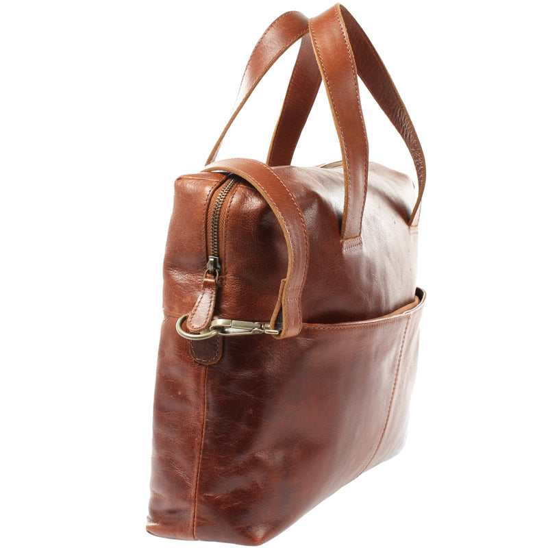 Leconi Schultertasche Henkeltasche Shopper Handtasche Damen Leder Braun LE0059