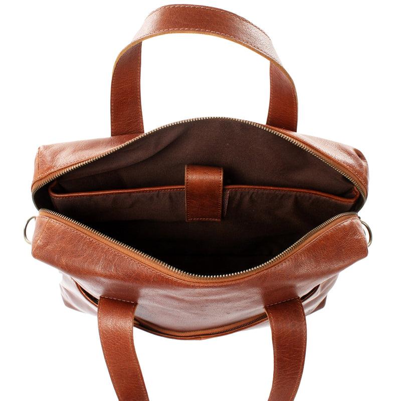 Leconi Schultertasche Henkeltasche Shopper Handtasche Damen Leder Braun LE0059