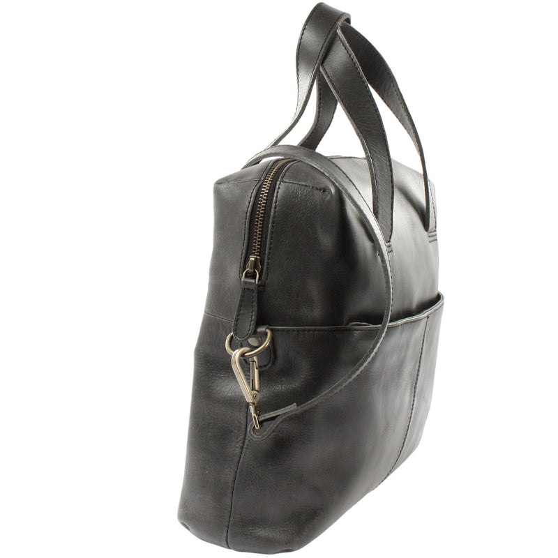 Leconi Schultertasche Henkeltasche Shopper Handtasche Damen Leder Dunkelgrau LE0059