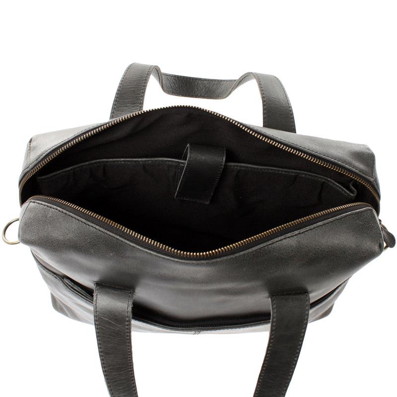 Leconi Schultertasche Henkeltasche Shopper Handtasche Damen Leder Dunkelgrau LE0059