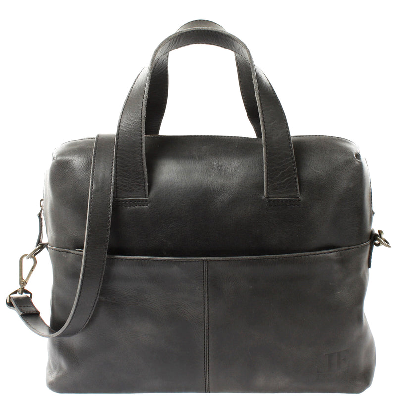 Leconi Schultertasche Henkeltasche Shopper Handtasche Damen Leder dunkelgrau LE0059