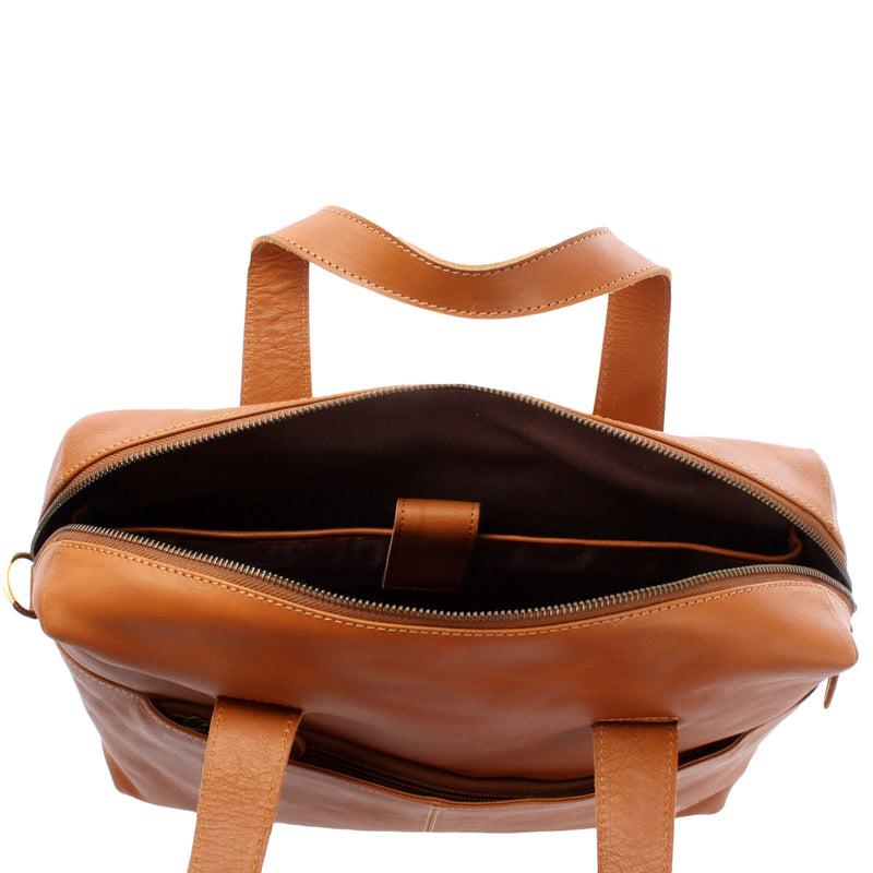 Leconi Schultertasche Henkeltasche Shopper Handtasche Damen Leder Cognac LE0059