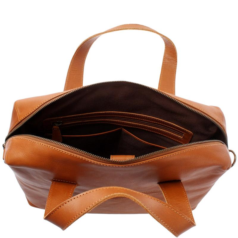 Leconi Schultertasche Henkeltasche Shopper Handtasche Damen Leder Cognac LE0059