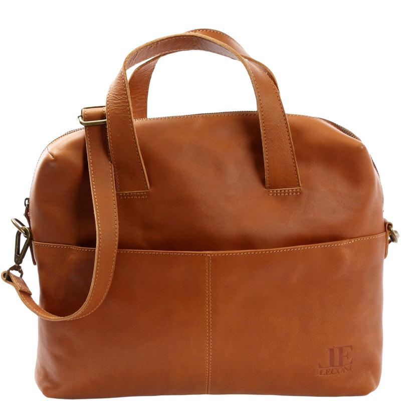 Leconi Schultertasche Henkeltasche Shopper Handtasche Damen Leder cognac LE0059