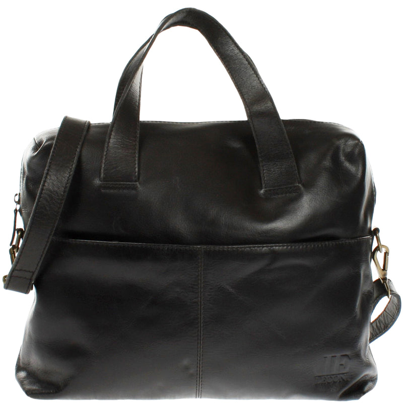 Leconi Schultertasche Henkeltasche Shopper Handtasche Damen Leder schwarz LE0059