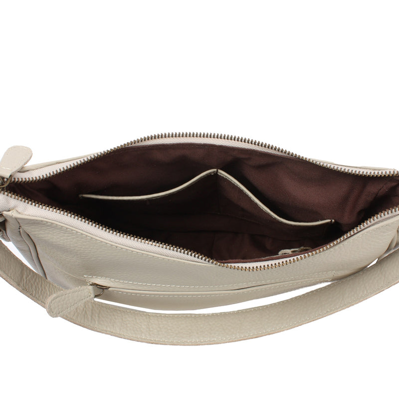 Leconi Schultertasche Ledertasche Damentasche Leder Beige LE0063