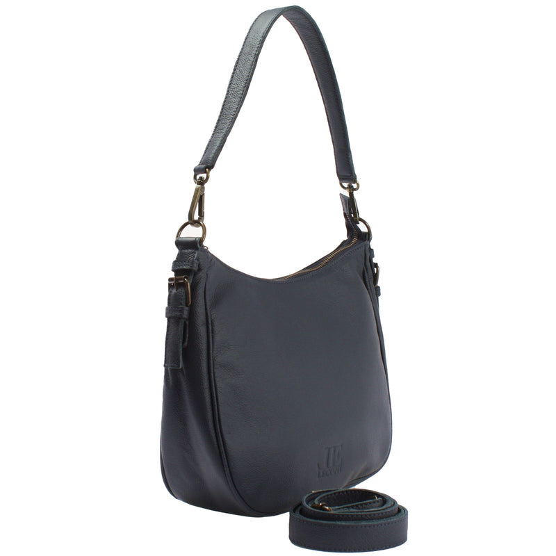 Leconi Schultertasche Ledertasche Damentasche Leder Navy LE0063