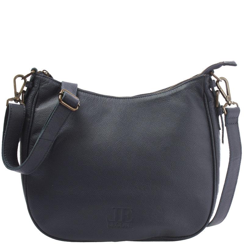 Leconi Schultertasche Ledertasche Damentasche Leder Navy LE0063
