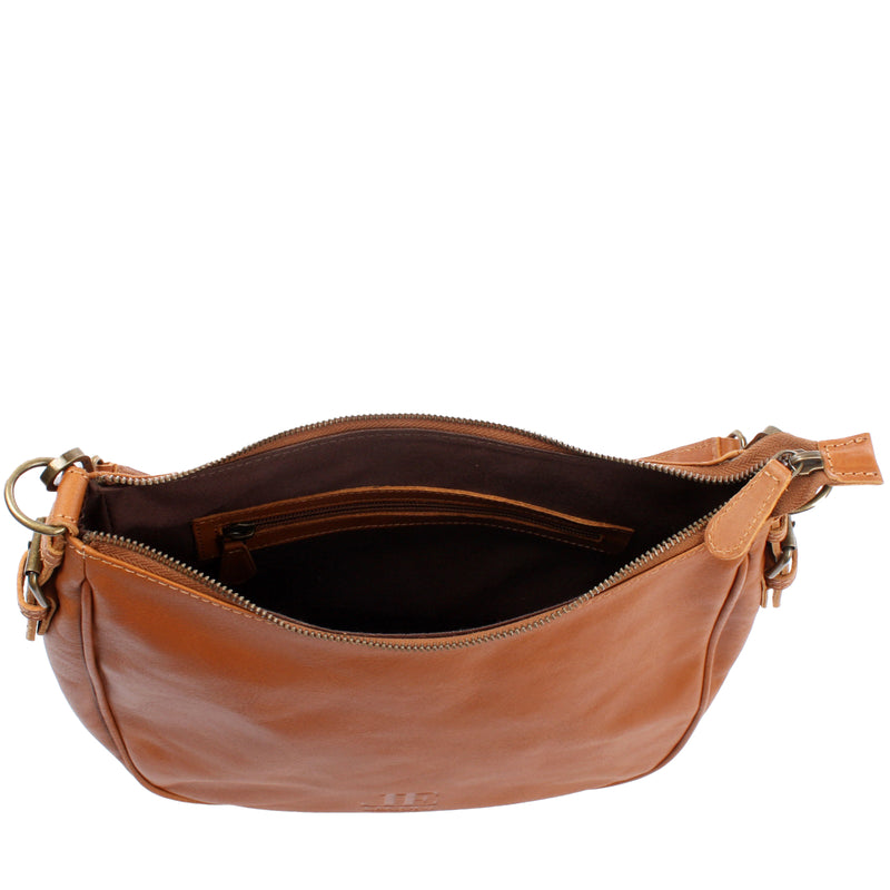Leconi Schultertasche Ledertasche Handtasche Leder Cognac LE0063